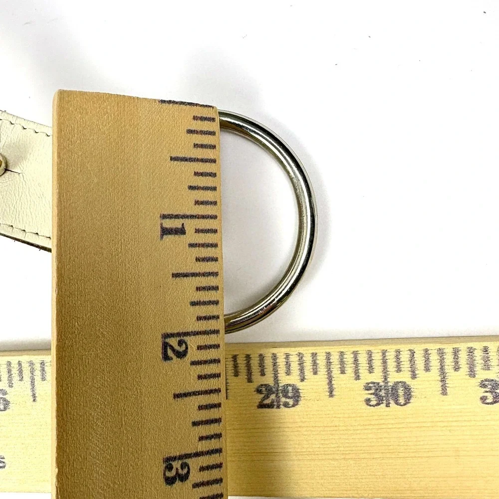 VTG 80s Liz Claiborne Waxed Saddle‎ Leather Belt Womens Sz M White Silver Swivel